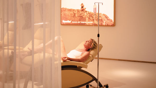 A guest receives IV therapy at the Six Senses Ibiza's RoseBar "longevity club."