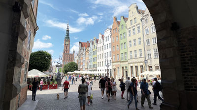Gdansk's historical district is lined with cobblestone streets and the pastel facades of buildings painstakingly restored after World War II.