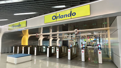 Inside the new Brightline Orlando train station at Orlando International Airport.