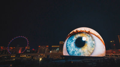 A giant eyeball was just one of the images that appeared on the LED exterior of Sphere, which lit up for the first time on July 4. The venue itself opens with a U2 show in September.