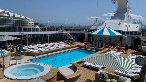 The pool deck on the renovated Crystal Serenity.