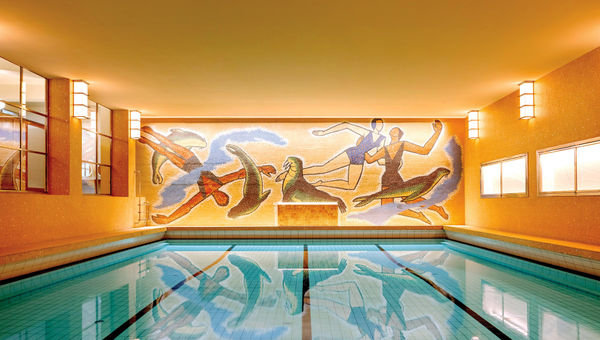 Vestkantbadet's art deco swimming pool is notable for its mural by Per Krohg.