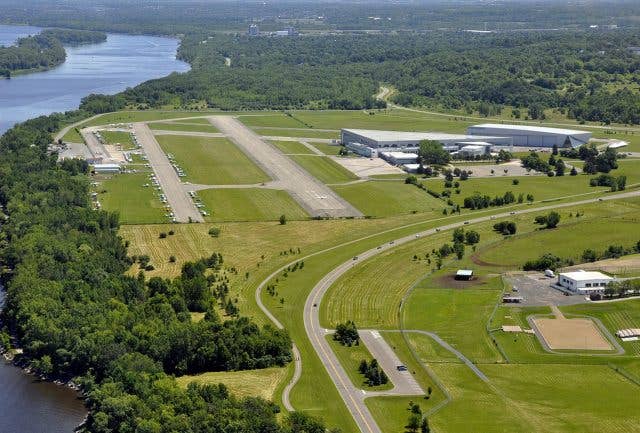 Aerial view of airport runway